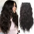 Synthetische golvende haarverlenging clip donkerbruin 50cm krullend haarstukje vrouw - Donkerbruin(4) / 4-delige set