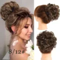 Chignon postiche synthétique avec peigne, chignon bouclé vaporeux de 11 cm pour coiffure quotidienne. - 8/12 Châtain Clair Méché