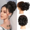 Chignon synthétique pour femme, extension de cheveux bouclés avec peigne amovible, 11cm. - 2