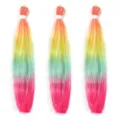 Bunte synthetische Regenbogen Haarverlängerungen mit Glitzer für coole Frisuren jetzt. - D3 Stil (SW337) / 75cm (Einzelpackung) / Orange-Gelb-Cyan-Rosenrot