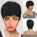 Women short black layered straight synthetic hair full cap wig daily wear natural looking 10cm - DM117 Short Straight Style / Black