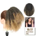 Synthetische lockige Kordelzug Pferdeschwanz Haarverlängerung 30cm 120g natürlich flauschig - Kordelzug Kinky Curly Pferdeschwanz (1B/27) / Naturschwarz zu Honigblond