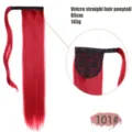 Velcro straight hair ponytail extension 85cm 145g red synthetic hair piece for daily wear. - 0020F-101 Wine Red