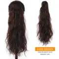 Synthetische paardenstaart extensions met klem, lang golvend donkerbruin haarstuk, 50 cm, 120g. - Donkerbruin