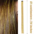 Glitzer tinsel haare extension clip in laser metallische feenhaar 24 zoll lang - Gold