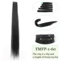Extensión de cabello sintético liso con clip, color negro, longitud de 60cm para uso diario. - 1 Clip-60CM