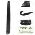 Extensiones largas de cabello liso con clip sintéticas negras 80 cm una pieza - 1 Clip-80CM