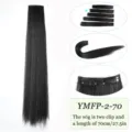 Extension de cheveux synthétiques raides et longs noirs avec deux pinces, longueur de 70 cm. - 2 Clips-70CM