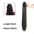 Long straight ponytail hair extension with claw clip, natural black 50cm length hair wig. - Natural Black