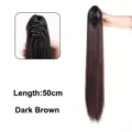 Long straight synthetic claw clip ponytail hair extension in dark brown, 50cm length. - Dark Brown