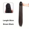 Long straight synthetic claw clip ponytail hair extension, 50cm brown black piece for women. - Calico
