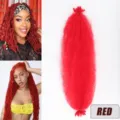 Κόκκινες συνθετικές ράστες crochet extensions μαλλιών, πλεξούδες αφρο λεπτομέρεια. - Κόκκινο