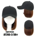 Detailed view of the short bob wig baseball cap, highlighting texture and color details. - Tan