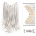 Synthetic V-shaped long hair extension piece for women, natural layered gray wig clip. - V-Shaped Layered Inner Buckle / One-Piece 55cm Long / Light Gray