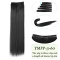 Extension de cheveux synthétiques longs et raides avec trois clips, postiche noir 60cm. - 3 Clips-60CM