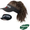 Synthetic curly hair wig baseball cap with embroidery, black sun visor hat for women fashion. - Black Hat Middle Letter Cool Brown Curly Hair