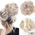 Synthetic curly hair bun claw clip extension detail, fluffy messy hairpiece for women. - Light Gray