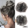 Synthetic messy bun hair claw extension in dark gray color, 15cm size, perfect for quick styling. - Dark Gray
