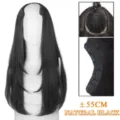 Long layered U-part synthetic hair extension wig in natural black, 55cm length for women. - V-Shaped Layered Inner Buckle / One-Piece 55cm Long / Off Black