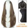 Long layered U-part synthetic hair wig extension, natural light brown, 55cm length, easy clip-in. - V-Shaped Layered Inner Buckle / One-Piece 55cm Long / Tan