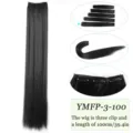 Extension de cheveux synthétiques raides longs noirs clip une pièce 100cm salon - 3 Clips-100CM