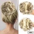 Synthetic hair bun claw clip messy updo blonde highlighted hairpiece for women daily styling - Linen And Off-White