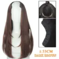 V-shaped layered long synthetic hair extension piece in dark brown, approx 55cm natural look. - V-Shaped Layered Inner Buckle / One-Piece 55cm Long / Dark Brown
