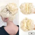 Synthetic blonde curly claw clip hair bun extension for women daily styling and party use. - Ivory