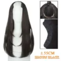 Long layered U-part brown black hair extension synthetic clip-in wig for women styling. - V-Shaped Layered Inner Buckle / One-Piece 55cm Long / Calico