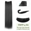 Extension de cheveux synthétiques raides longs une pièce clip noir 80cm 31.5in. - 4 Clips-80CM