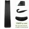 Extension de cheveux synthétiques raides noirs longs, tisse à clip monobloc de 100 cm pour coiffer. - 4 Clips-100CM