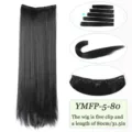 Extension de cheveux synthétiques raides longs clip in une pièce noir 80cm 31.5 pouces - 5 Clips-80CM