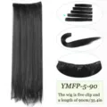 Extension de cheveux synthétiques raides longs noirs avec cinq pinces perruque 90cm - 5 Clips-90CM