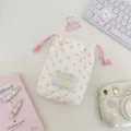 White quilted polka dot drawstring pouch for small items, cute desktop storage bag. - Pink Style (68302) / Pink Polka Dot