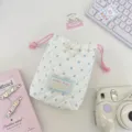Ins style cute quilted polka dot drawstring storage bag for camera and small digital items. - Blue Style (68302) / Blue Polka Dot