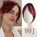 French bangs hair topper dark red middle part hair piece natural volume synthetic wig - Burgundy