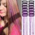 Tinsel de cheveux clip extensions de cheveux scintillantes 12 pièces mèches colorées fête - Lot de 12 / 7-Violet Foncé