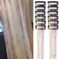 Rallonges de cheveux tinsel scintillantes mèches brillantes colorées avec pinces BB 12 pcs - Lot de 12 / 9-Rose Métallique