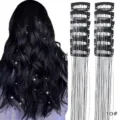 Extensions de tressage de cheveux avec clips BB mèches métalliques brillantes pour fête - Lot de 12 / 10-Noir Obsidienne