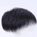 Men's human hair toupee detail, black short hairpiece for covering gray hair and hairline. - Crew Cut Hair Replacement Piece (BF17-2) / Natural Black