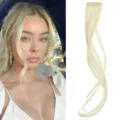 Blonde hair extension side bangs French fringe curly hair piece detail view natural look. - 25cm / Off White