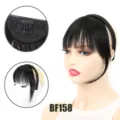 Hair extension detail view showing anti-slip clip and braided headband design for secure fit. - Braided Headband Wig Bangs Style (BF158) / Dark Brown