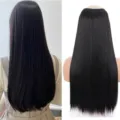 Vue détaillée de l'extension de cheveux raides en V longue, montrant une texture naturelle. - 40CM / Noir Naturel