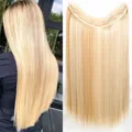 Vue détaillée de l'extension de cheveux raides synthétiques à clip une pièce en forme de V. - Or Mixte