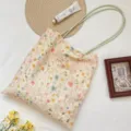 Ins Stil Aquarell Blumen Stoff Achseltasche, süße lässige Umhängetasche für Damen. - Beige