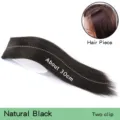 Detail view of the 30cm natural black synthetic straight hair extension piece with clips. - Two-Clip Straight Hair Piece (AJ17) / 1 Piece/Pack / Natural Black (2)