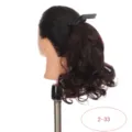 Synthetic wavy curly hair ponytail extension with black ribbon, 25cm brown wig piece. - Warm Dark Brown (2-33)