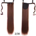 Synthetische lange glatte Pferdeschwanz Haarverlängerung, 60cm Wickel-Klettverschluss Zopf. - 55cm / Goldbraun (2/30)