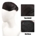 Detailed view of human hair topper for men, showing hair texture and 18x16cm inner clip net. - Black Hairpiece (BF139-2)