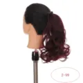 Detail view of a stylish ombre curly ponytail wig with black roots and burgundy wavy ends. - Gradient Wine Red (2-99)
